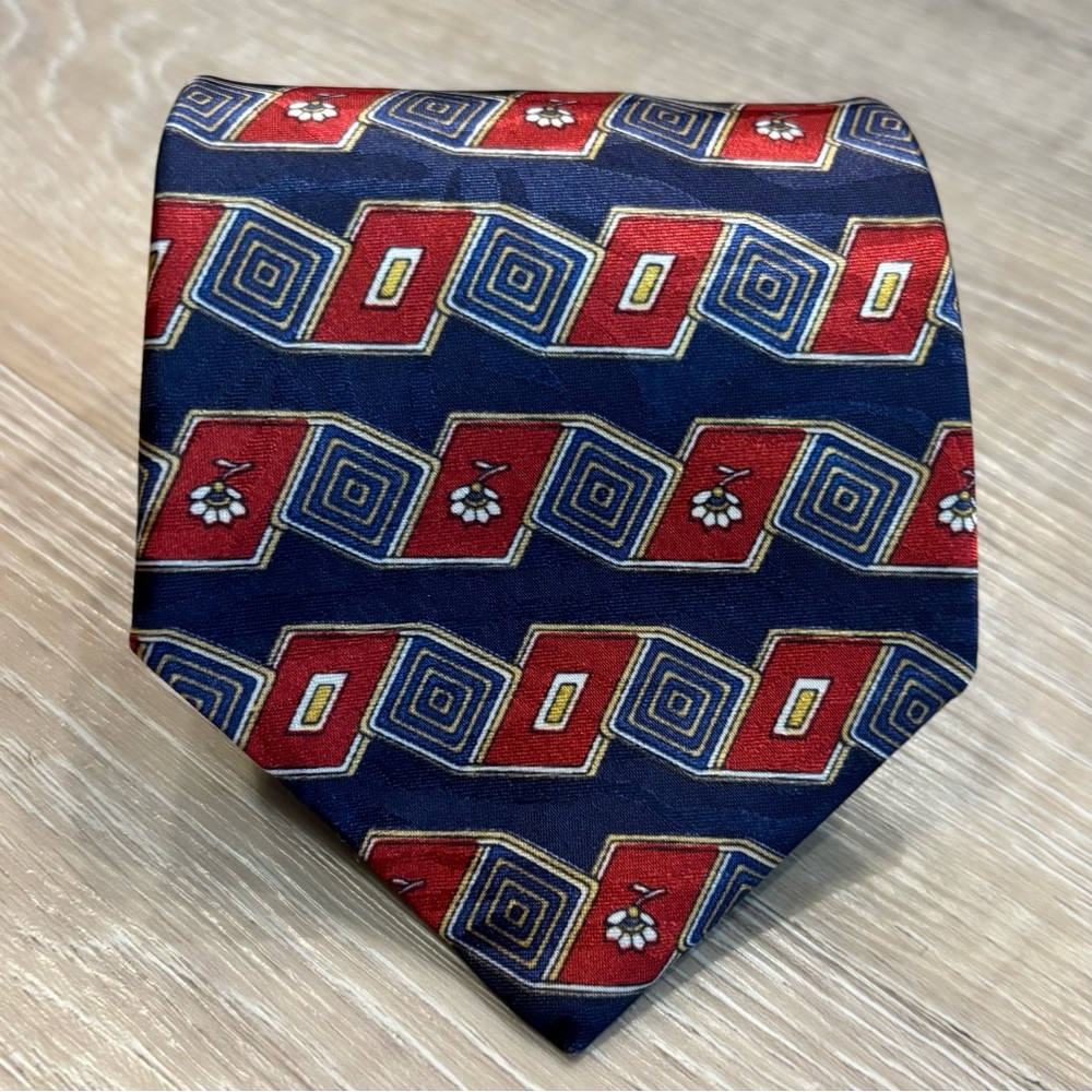 Ketch Men’s Polyester Tie Red Blue Geometric Necktie Classic Business Formal USA